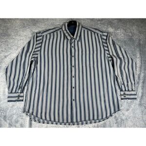 Tommy Bahama Mens XXL Blue Brown Striped 100% Silk Long Sleeve Button Down Shirt